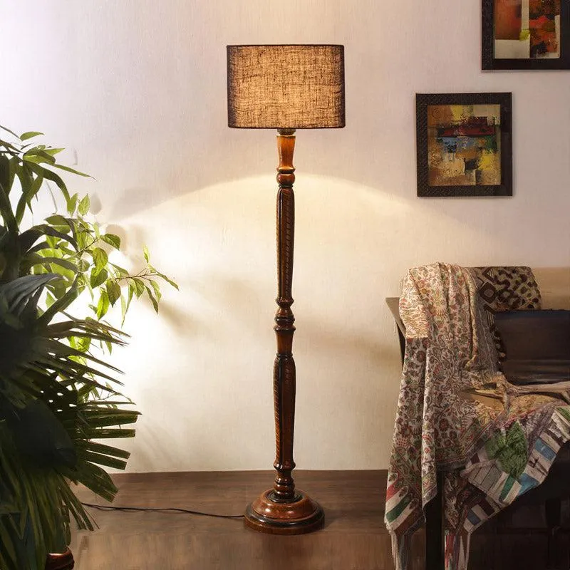 Biya Vintage Wooden Floor Lamp With Jute Shade - Blue media 1