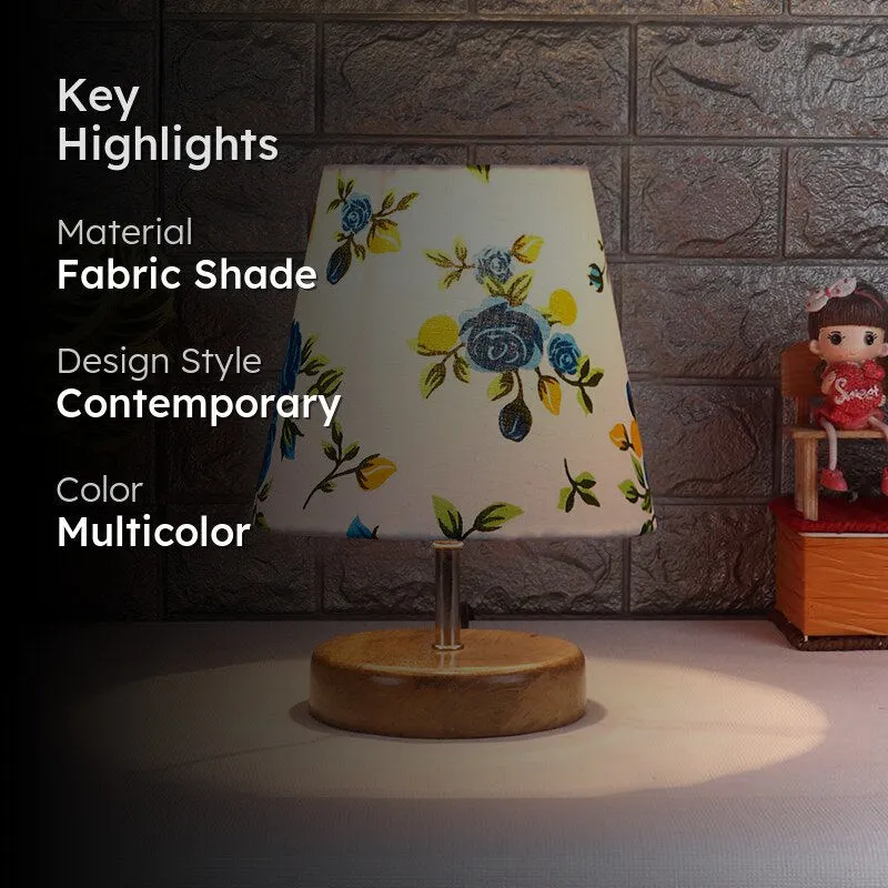 Petricho Blue Fluer Fabric Table Lamp - Multicolor media 2