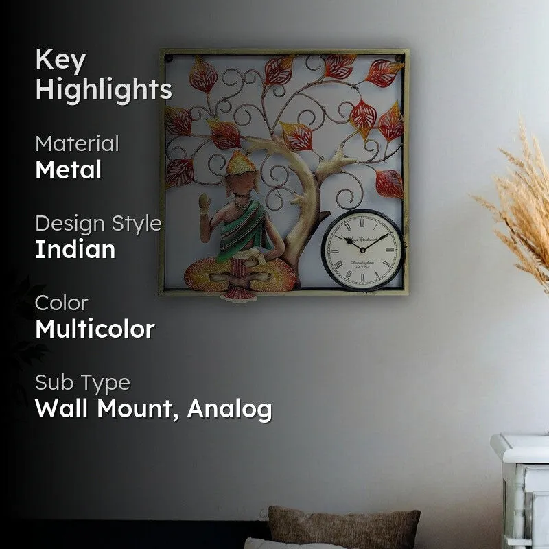 Buddha Tree Frame Artwork Metal Wall Clock media 2
