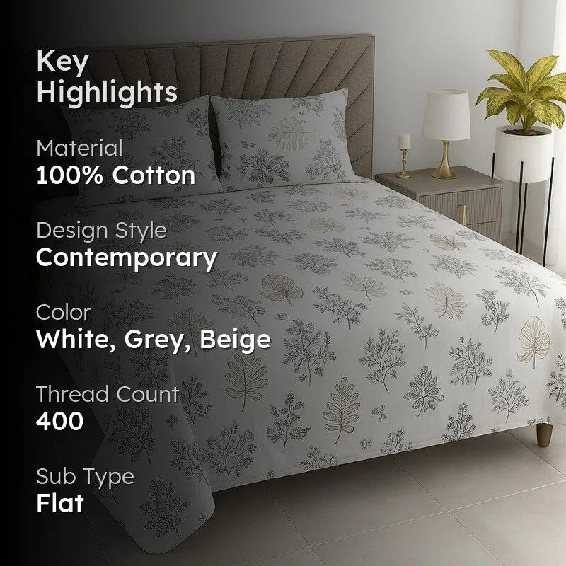 Bloom Veil Cotton Bedsheets (Beige) - 400 TC media 2