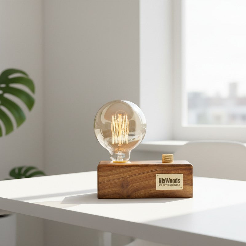 Edison Bulb Rose Wood Table Lamp - Brown media 3