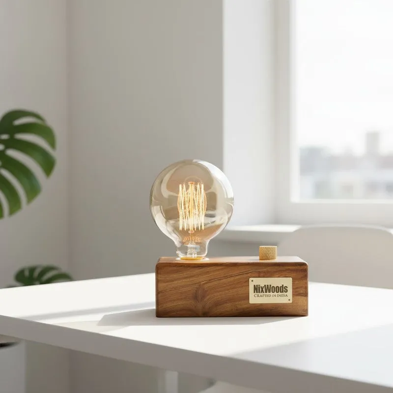 Edison Bulb Rose Wood Table Lamp - Brown media 3