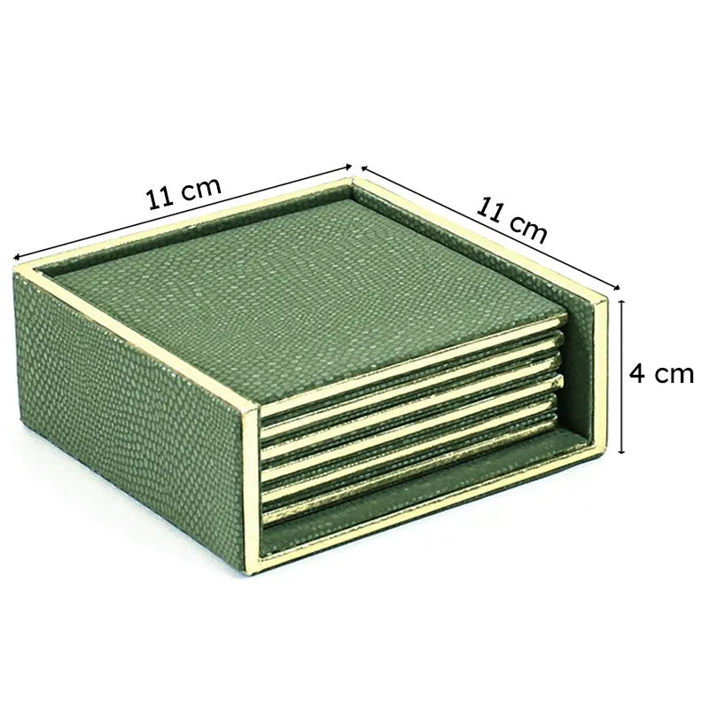 Tisquo Faux Leather Coaster (Olive Green) - Seven Piece Set media 10