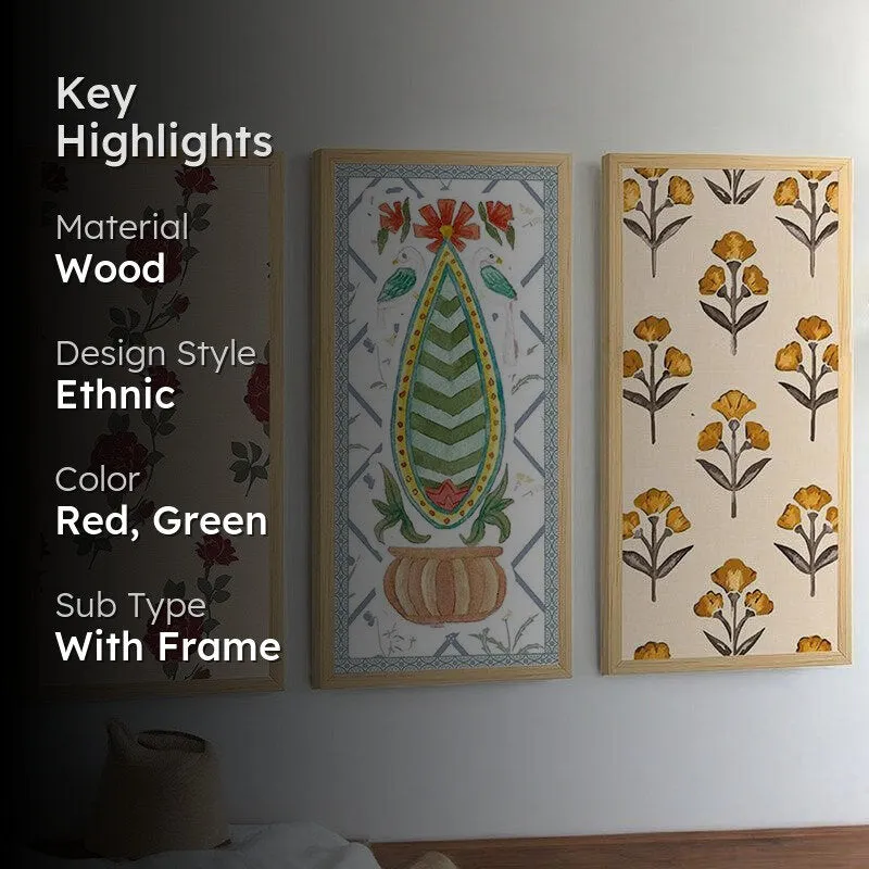 Jangli Gulab Mughal Wall Art With Frame (Red) - Set Of Three media 2