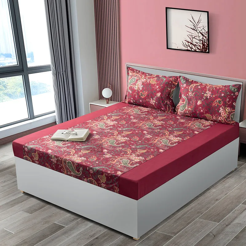 Swayam Crimson Paisley Cotton Bedsheet - 180 TC || Super Soft media 3