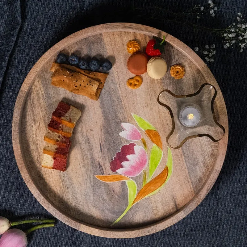 Padma Lotus Inspired Wood Rotating Serving Platter media 5