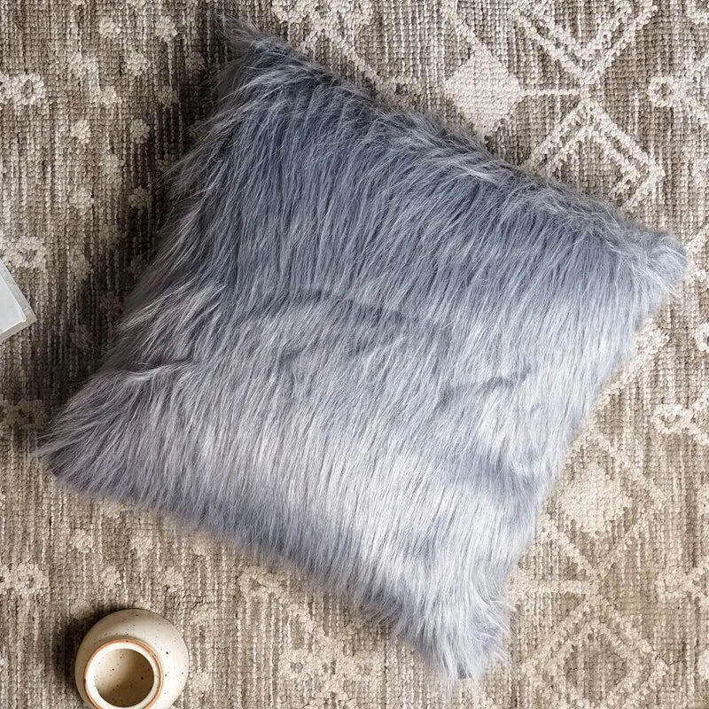 Velvuro Faux Fur Solid Cushion Cover (Light Grey) - Set Of Two media 3