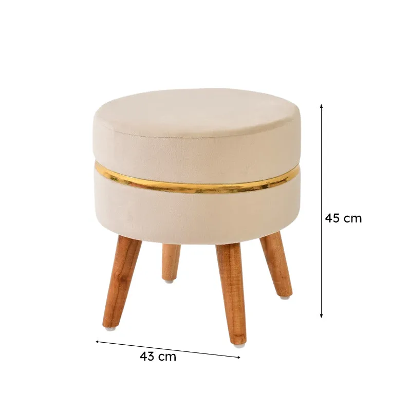 Classic Solid Velvet Ottoman - Beige - 8