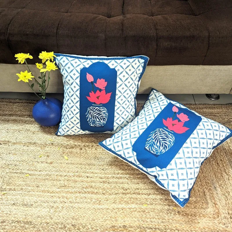 Indigo Pottery Cushion Cover - Set Of Two media 1