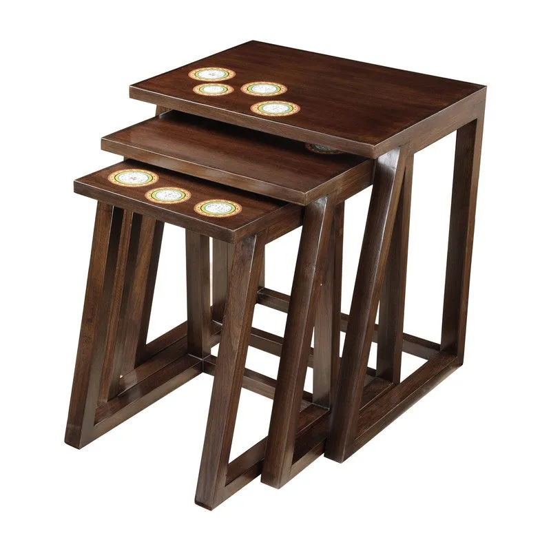 Marigold Teak Wood Nesting Stools - Set of Three media 5