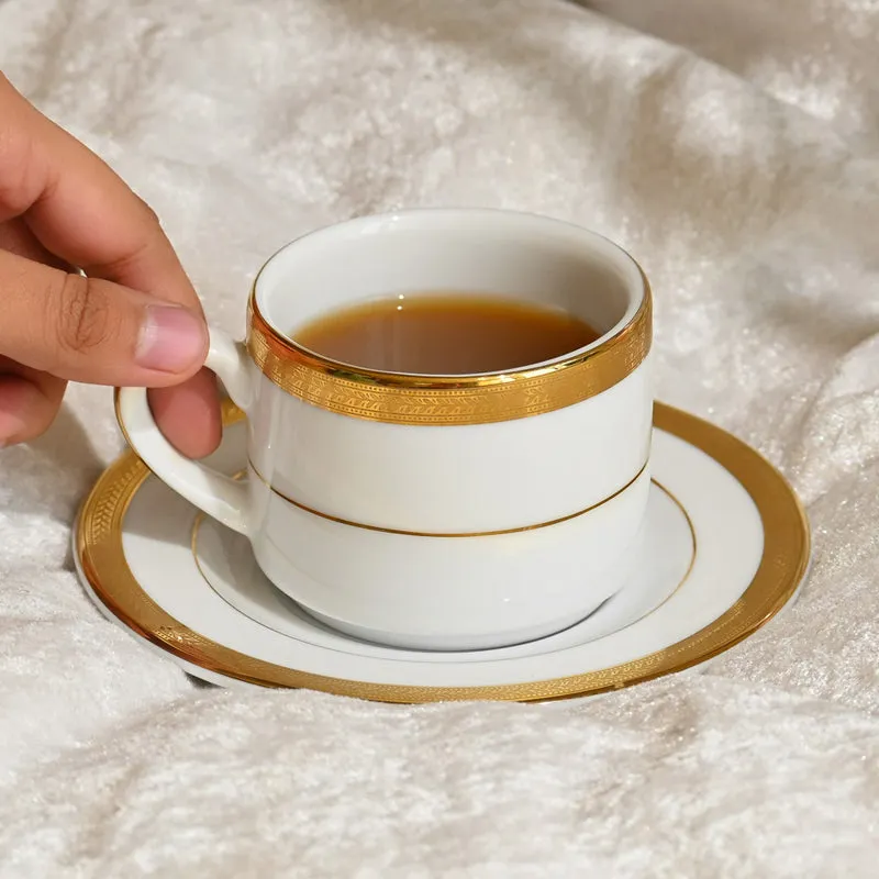 Vienna 24k Gold Brushed Porcelain Tea Cup & Saucer (Gold/280 mL) - Set of Six media 3