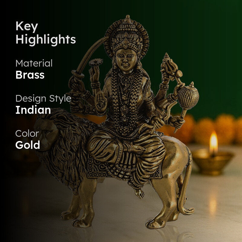 Exquisite Durga Brass Idol - Gold media 2
