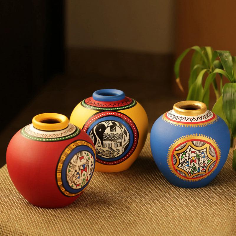 Chilika Warli Handpainted Terracotta Vase - Set Of Three