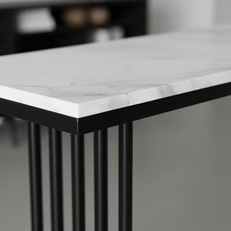 U Shape Metal Console Table with Marble Top (Black) - Medium media 4