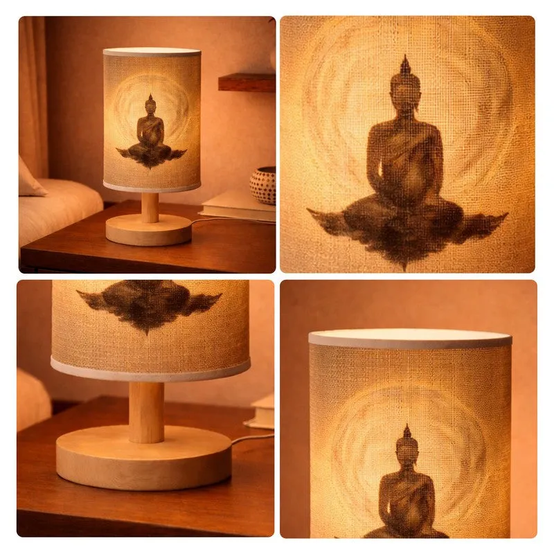 Meditating Buddha Jute & Wooden Table Lamp - Beige media 10