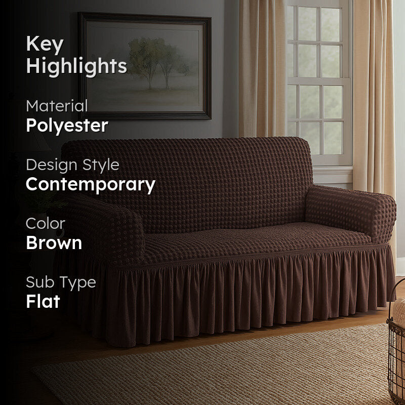 Bubble Frill Polyester Sofa Cover - Coffee Brown media 2