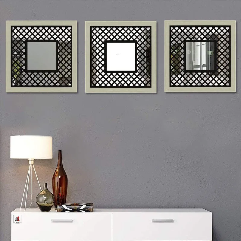 Woodelle Wall Accent With Wooden Frame (Grey) - Set Of Three media 1
