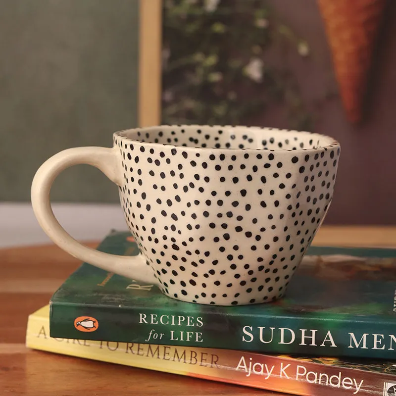 Polka Ceramic Tea Cup (230 mL)/White,Black) media 4
