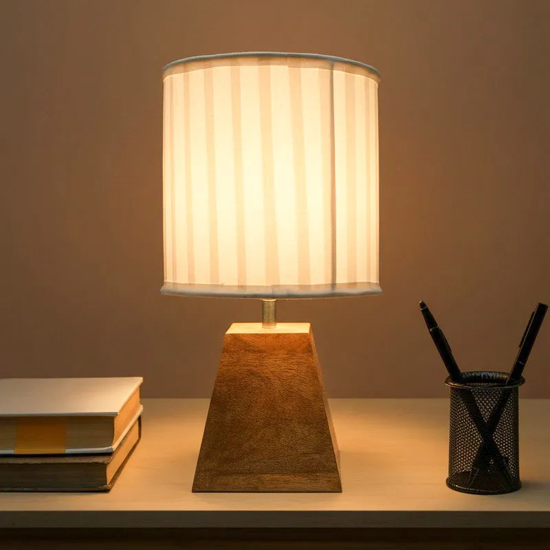 Pyramid Perfection Pleated Fabric Table Lamp - White,Brown media 1