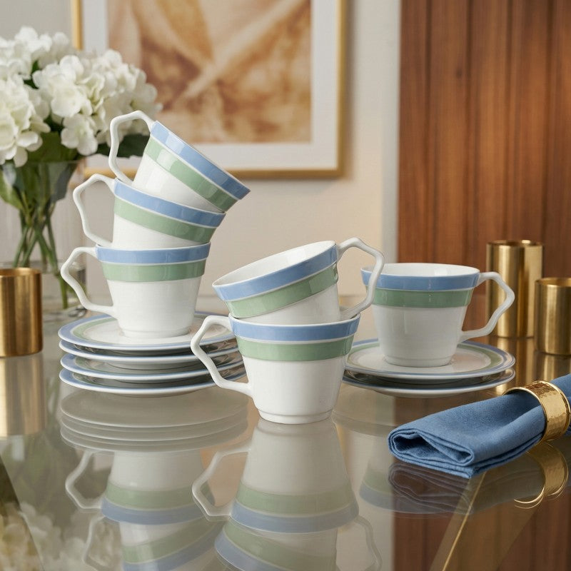 Morning Aura Porcelain Cup & Saucer (220 mL Each) - Twelve Piece Set