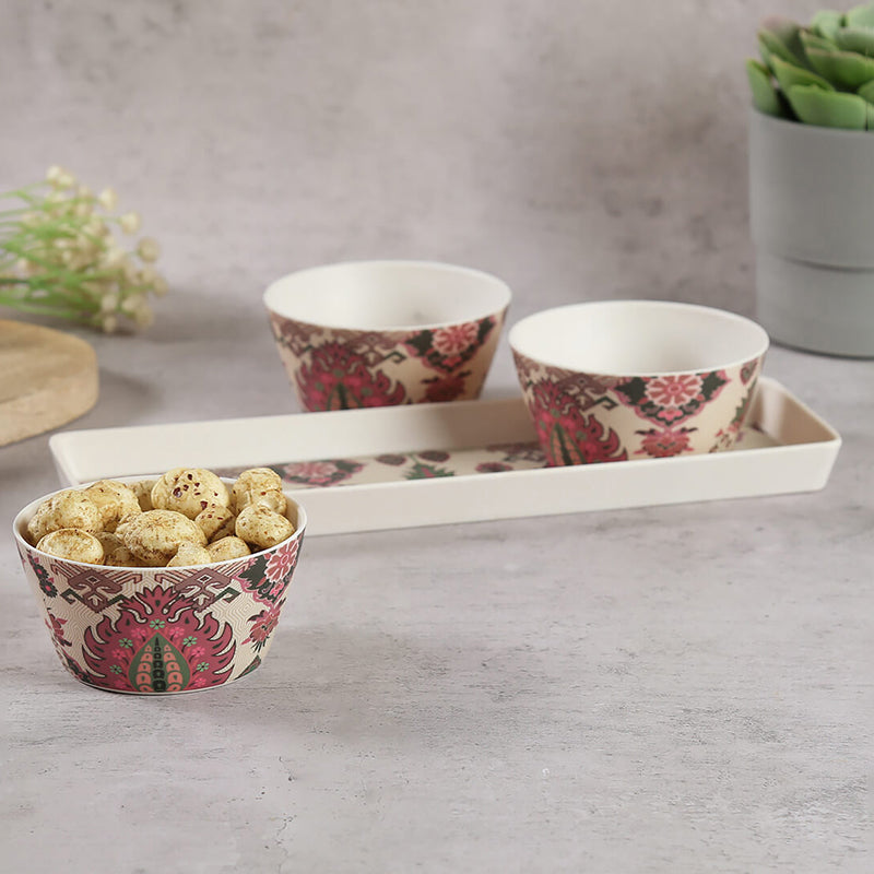 India Circus Legacy Bone China Snack Bowl With Tray (150 mL) - Four Piece Set