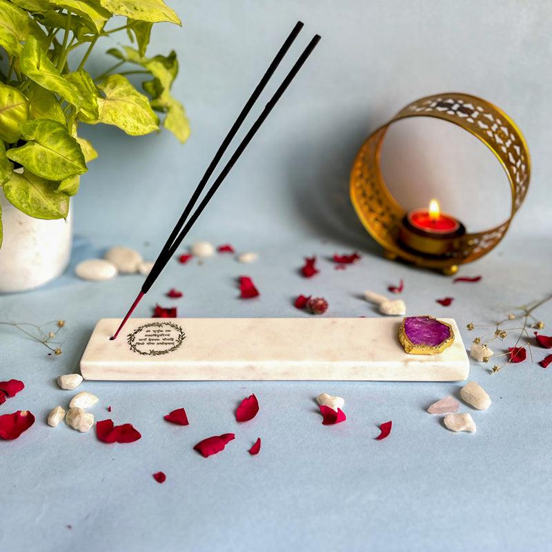 Gayathri Mantra Marble Incense Holder With Agate Plating - Pink