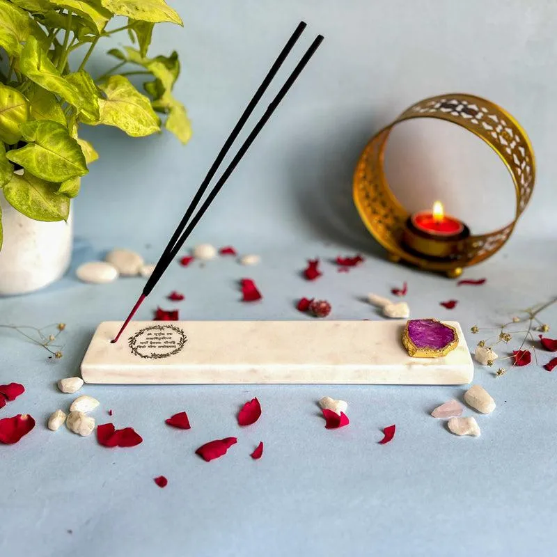 Gayathri Mantra Marble Incense Holder With Agate Plating - Pink media 1