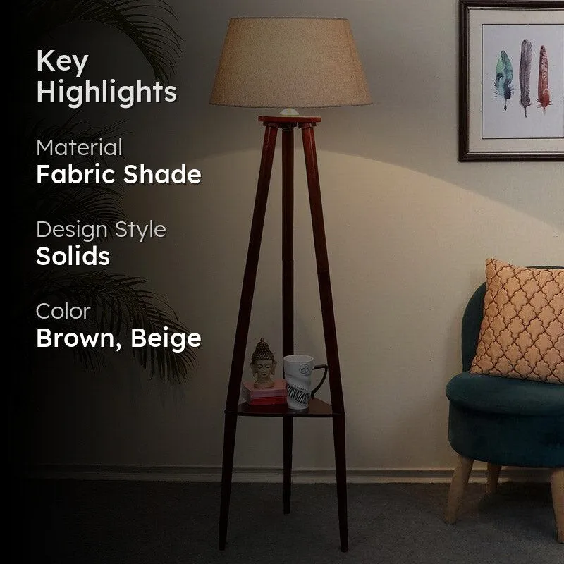 Samphire Floor Lamp With Shelf - Beige media 2