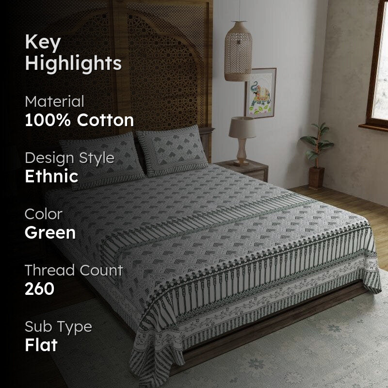 Lux-Raven Cotton Bedsheet (Green) - 260 TC media 2
