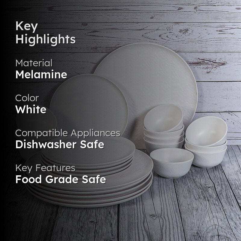 Dotura Melamine Dinner Set (White) - 24 Piece Set media 2