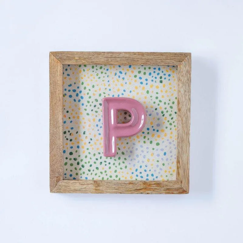 (P) Mini Mottled Mono Ceramic & Wooden Wall Accent - Pink media 1