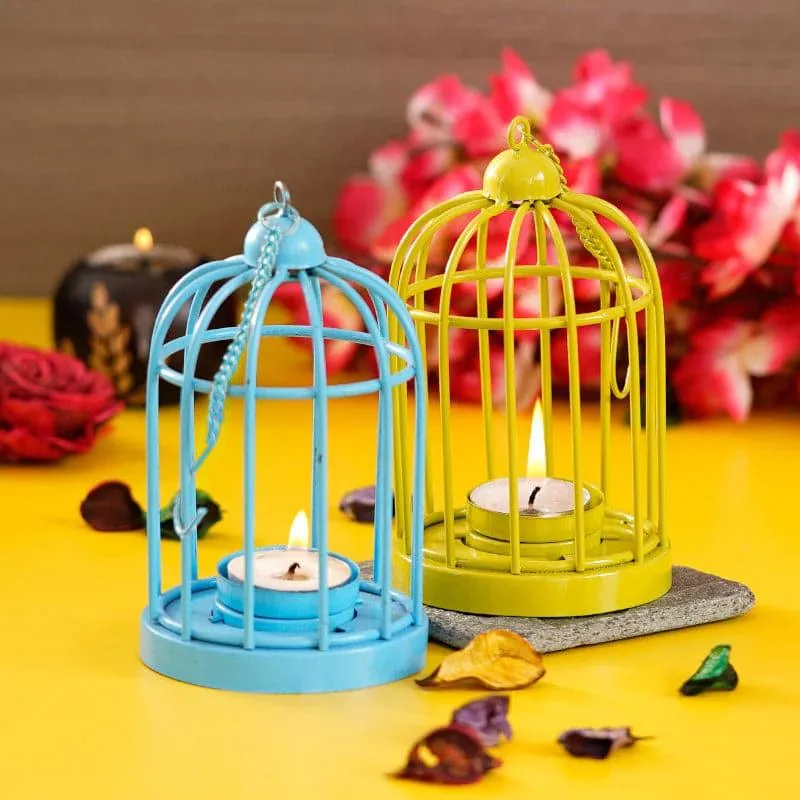 Bird Home Tealight Candle Holder (Blue & Green) - Set Of Two media 1