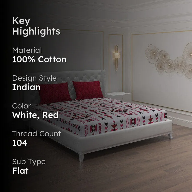 Monte Carlo Magique Angle Cotton Bedsheet (White,Red) - 104 TC media 2