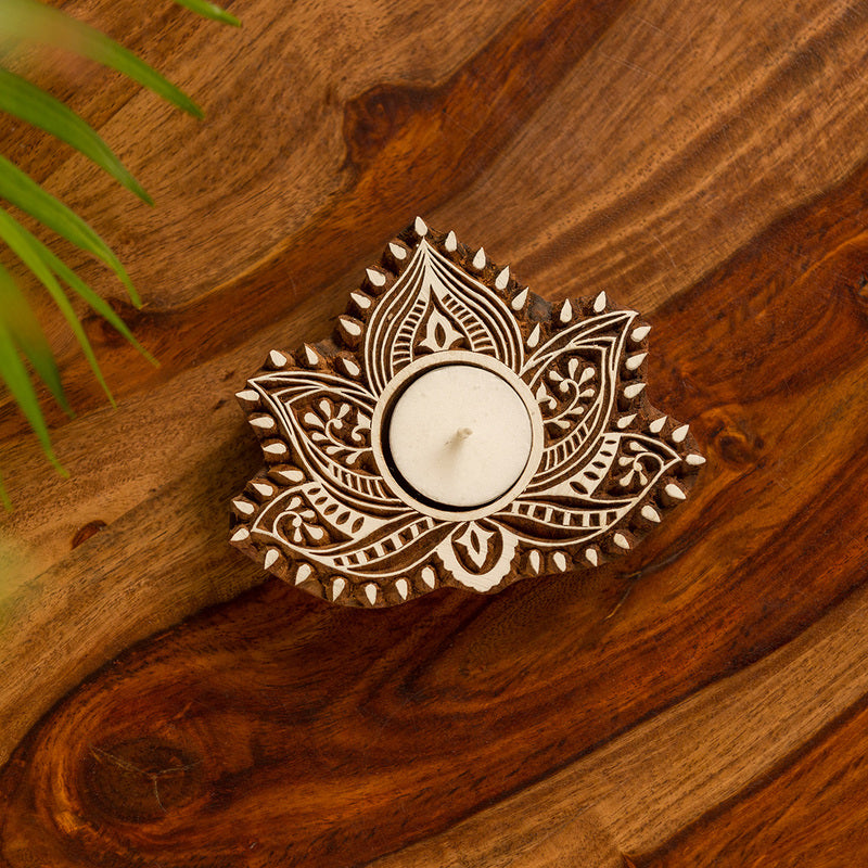 Lotus Lumina Handcarved Tealight Candle Holder - Set Of Two