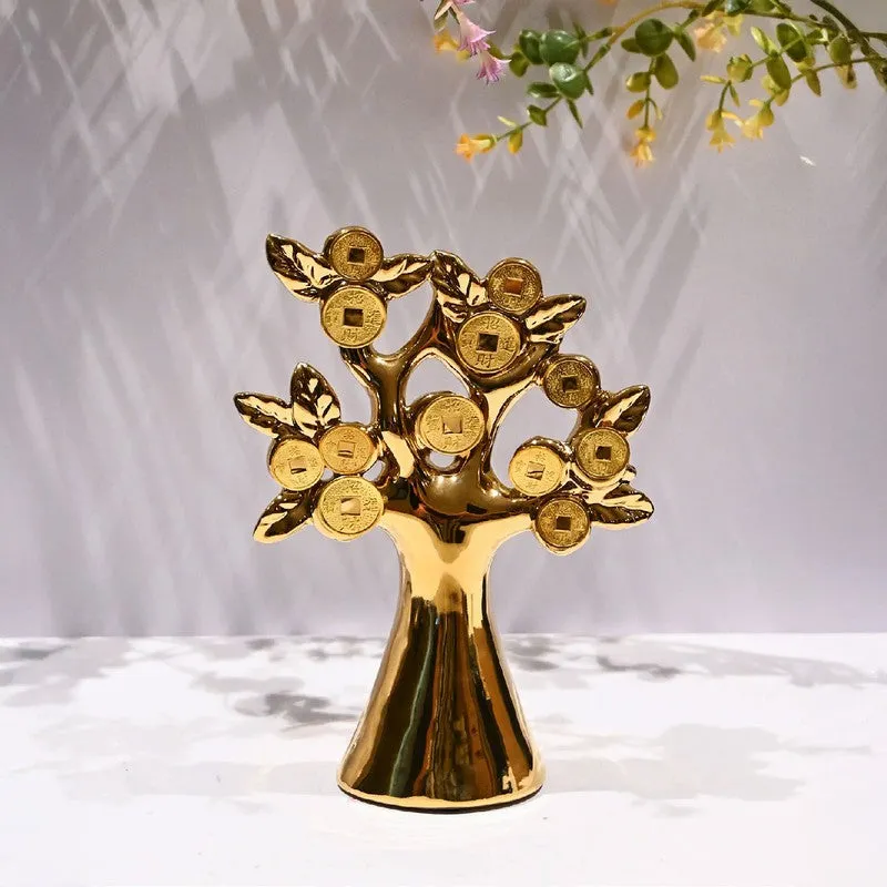 Golden Bloom Decorative Coin Tree Showpiece media 1