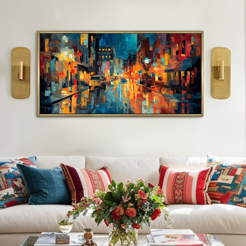 Cityglow Canvas Wall Painting With Frame