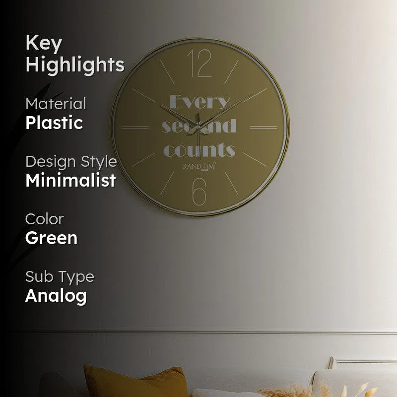 Every Second Counts Round Analog Wall Clock - Olive Green media 2