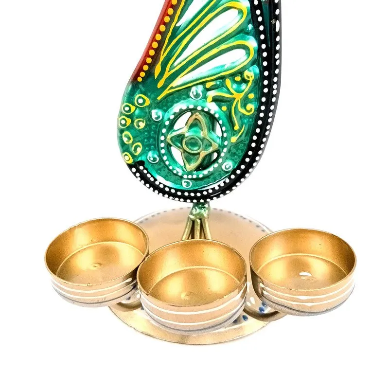 Peacock Majesty Quad Slot Iron Tea Light Candle Holder media 9