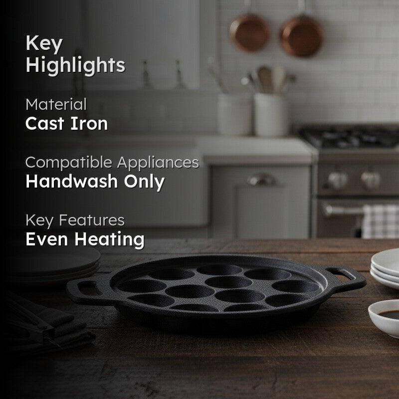 Dotcast Round Cast Iron Paniyaram Pan media 2