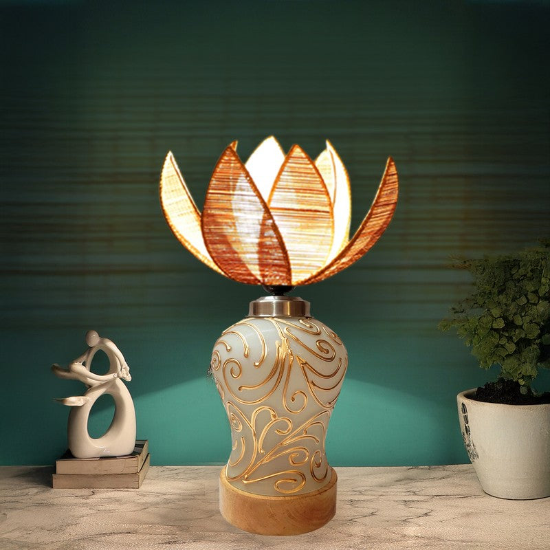 Lumithra Lotura Rattan & Wood Table Lamp - Beige