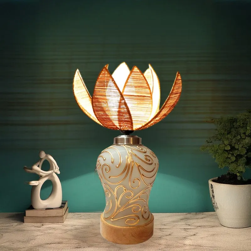 Lumithra Lotura Rattan & Wood Table Lamp - Beige media 1