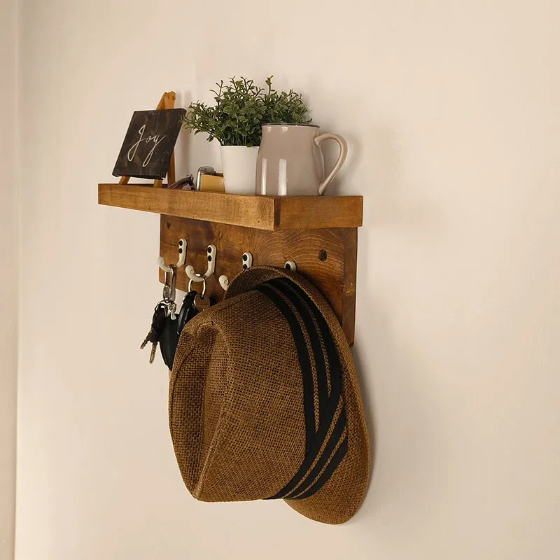 Takht Wooden Wall Shelf Organiser with Key Holders media 4