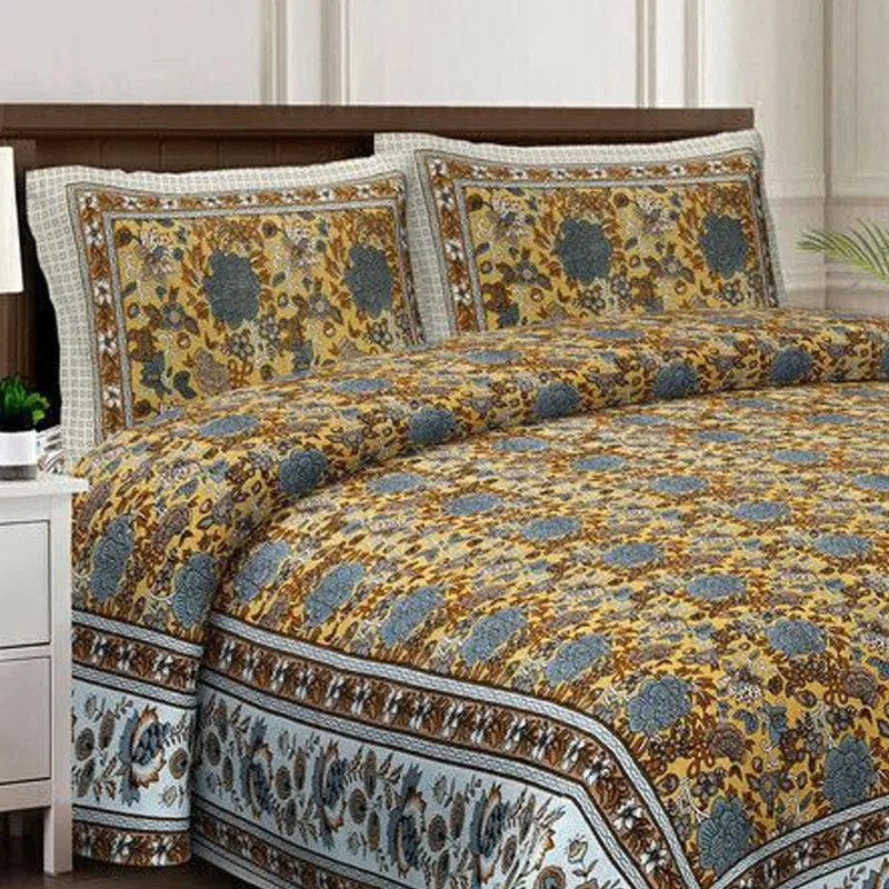 Florael Cotton Bedsheet (Yellow,Grey) - 240 TC media 4