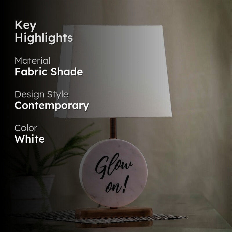 Glow On Marble & Copper Base Fabric Table Lamp - White media 2