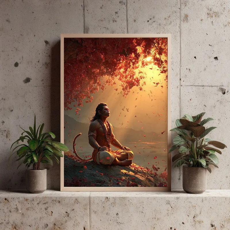 Sri Hanuman Meditating III Archival Paper Wall Art - Natural Brown Frame media 4