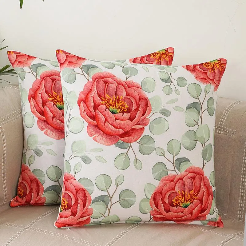 Peony Field Printed Cotton Cushion Cover - Set Of Two media 1