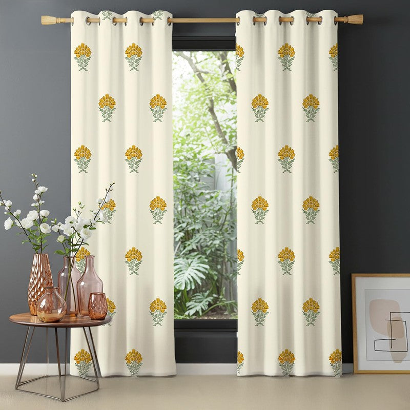 Urban Space Floral Block Multicolor Cotton Curtains - Set Of Two media 3