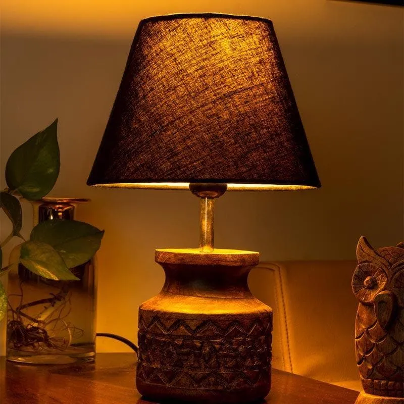 Classy With Twist Carved Fabric Table Lamp - Black,Brown media 1