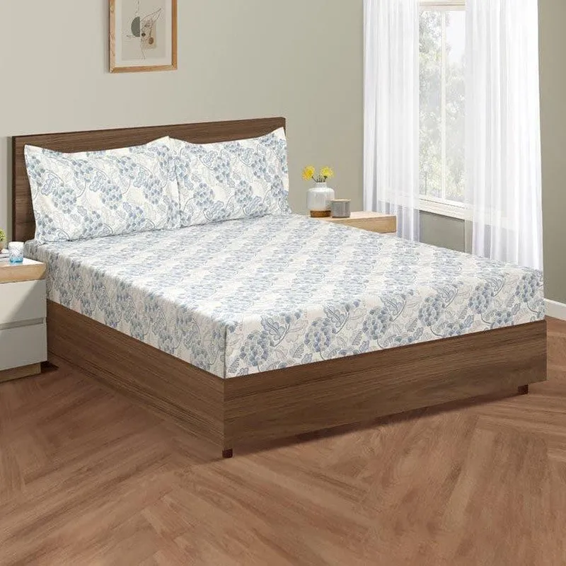 Swayam Inara Flora Cotton Bedsheet (Pale Blue) - 160 TC media 1
