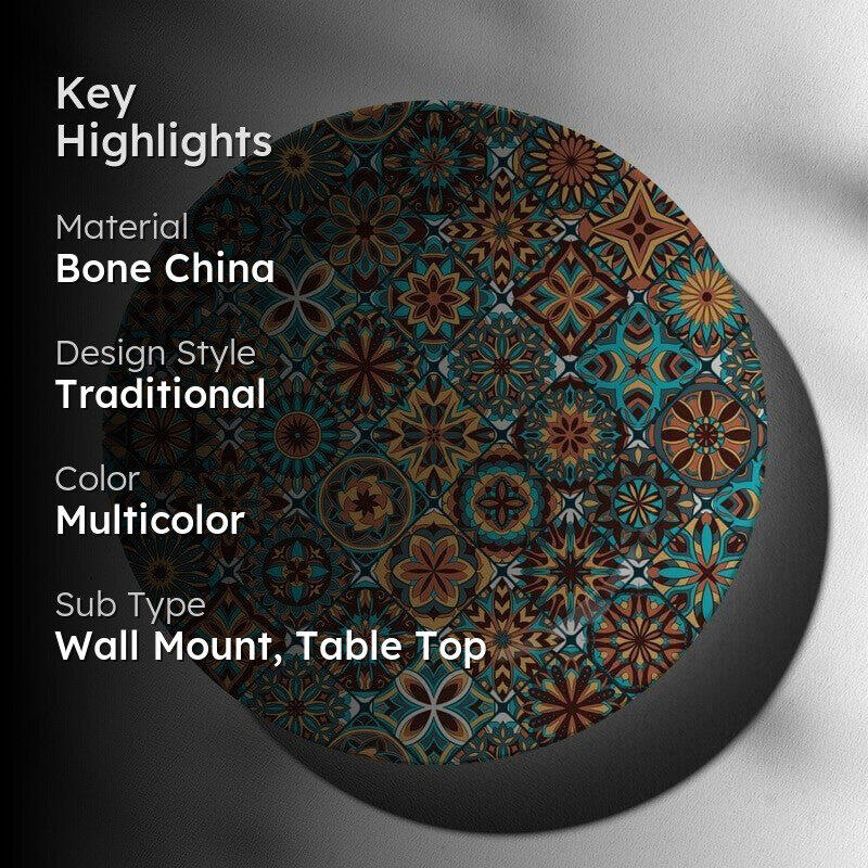 Ethnic Mandala Tiles Wall Plate - Turquoise media 2